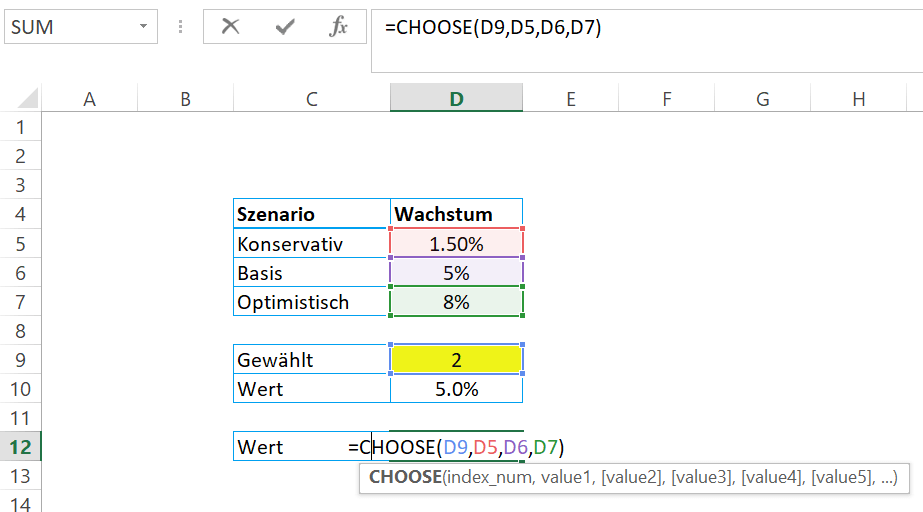 Excel Formeln - Choose bzw. Wahl