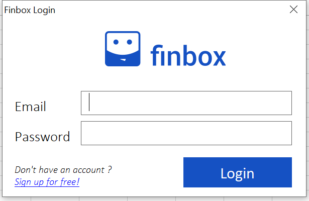Finbox - Excel Add-On Login