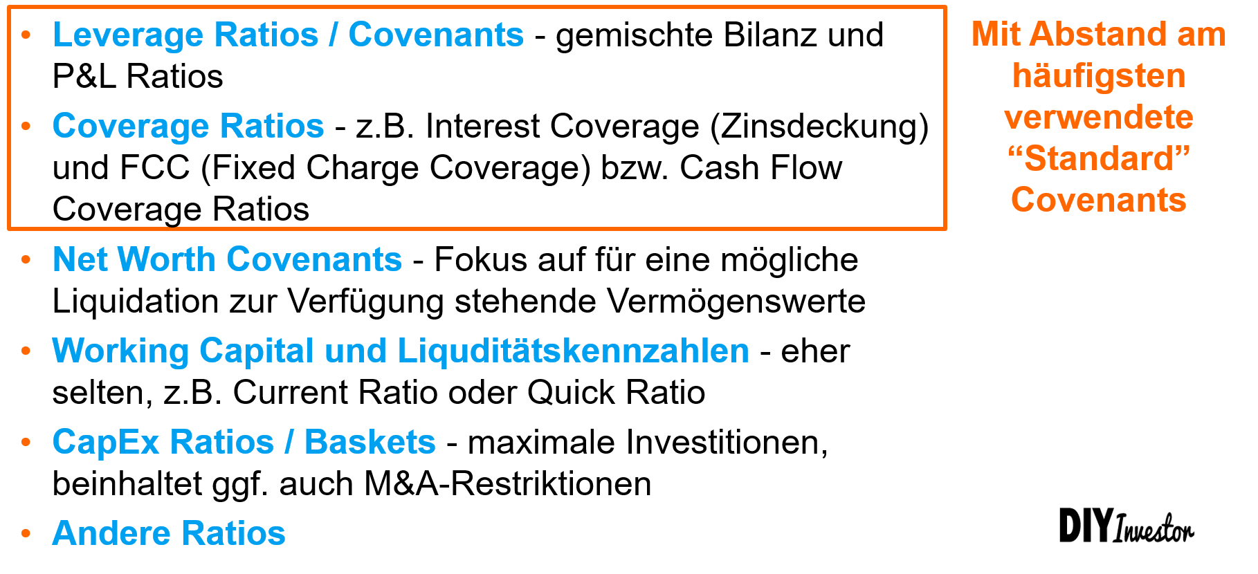 Übersicht wesentlicher Financial Covenants