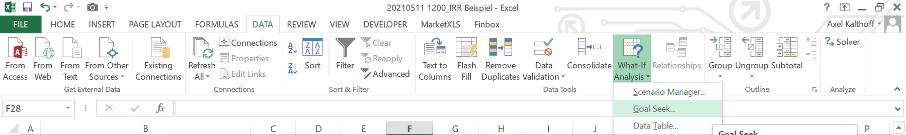Goal Seek Funktion in Excel